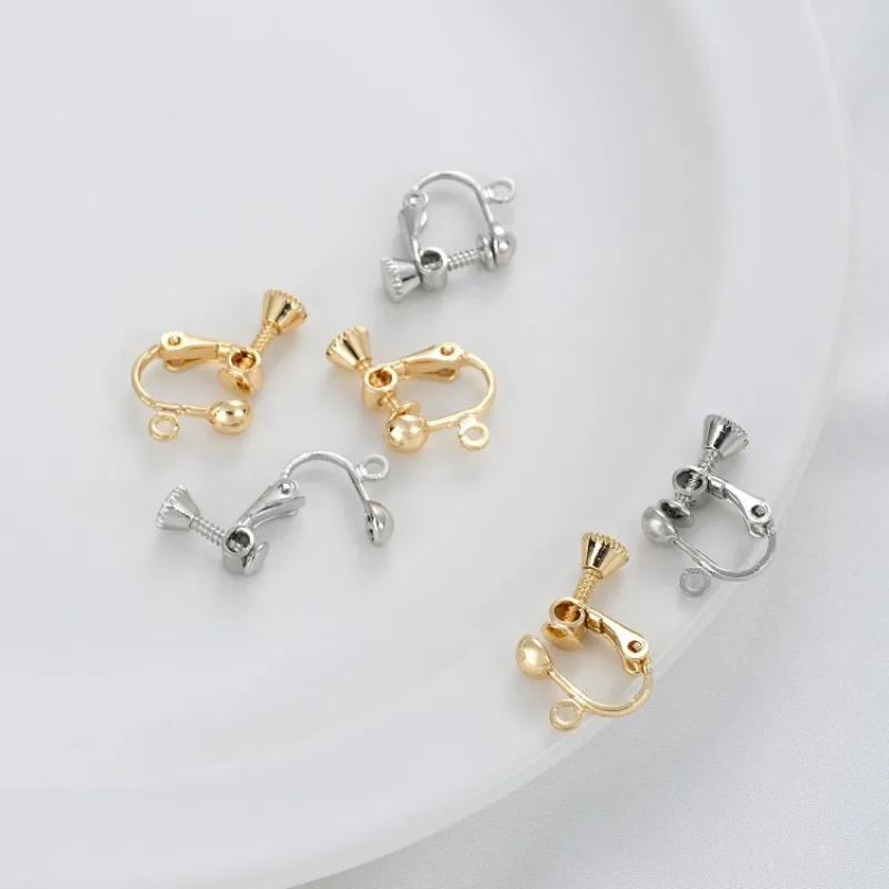 

14K Gold Color Painless Ear Clips With Bead Screws DIY Handmade Earring Jewelry Making Accessories