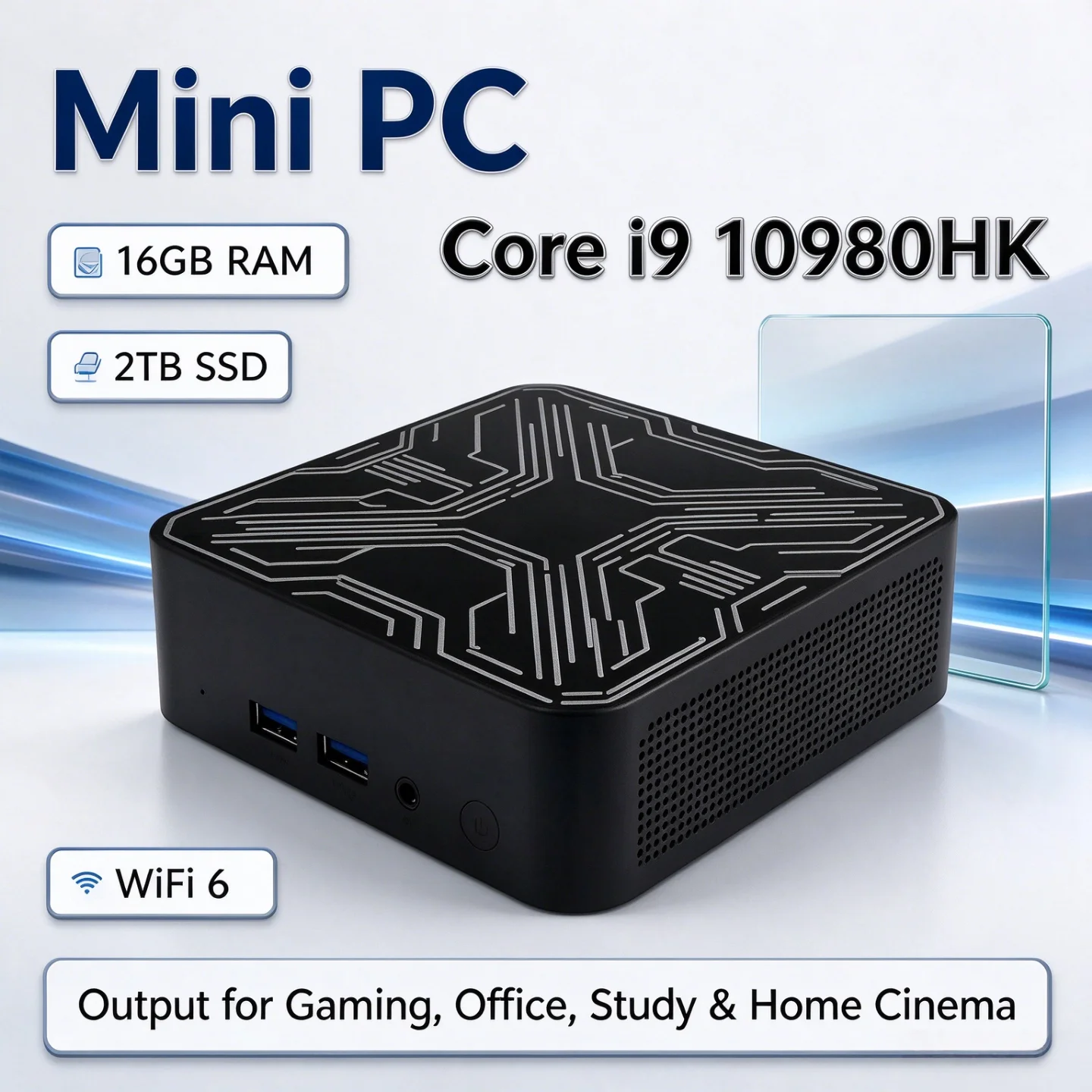 静音冷却、ポータブル、ミニpc、intel-core-i9-10980hk、2026年モデル、超小型、16gb、m2-nvme-ssd、トリプル4k、wi-fi6、オフィス・家庭用デスクトップ。