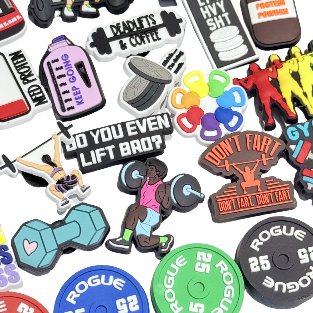 1-100pcs Fitness Lift Gym Life Protein Coffee Pvc Shoe Charms Accessories Garden Shoes Buckle Decorations Fit Women X-max Gift