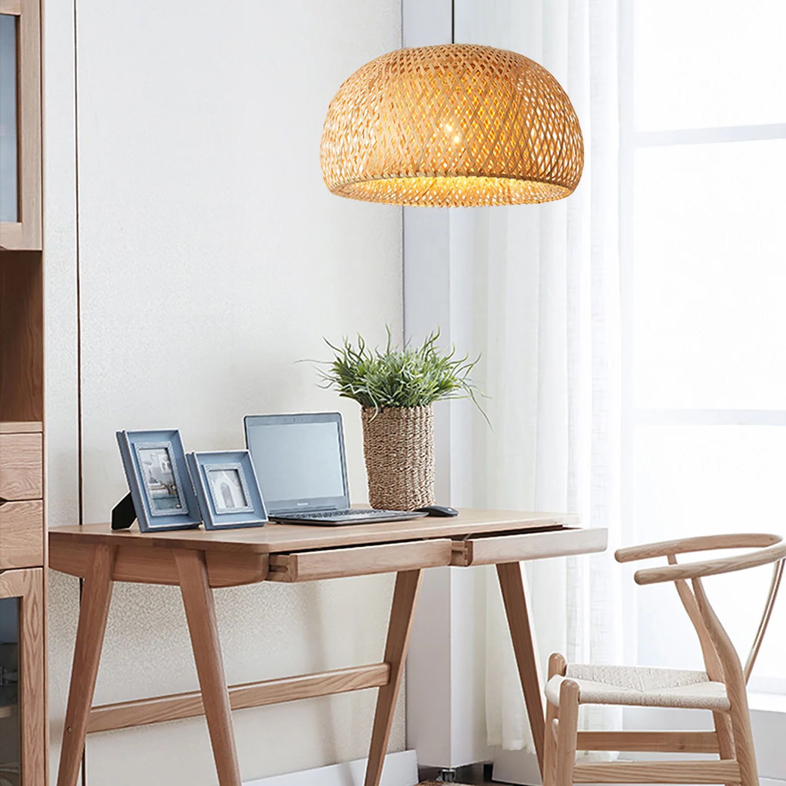 Bamboo Wicker Rattan Shade Pendant Light Fixture Rustic Vintage Hanging Lamp LED Does Not Include Light Bulb