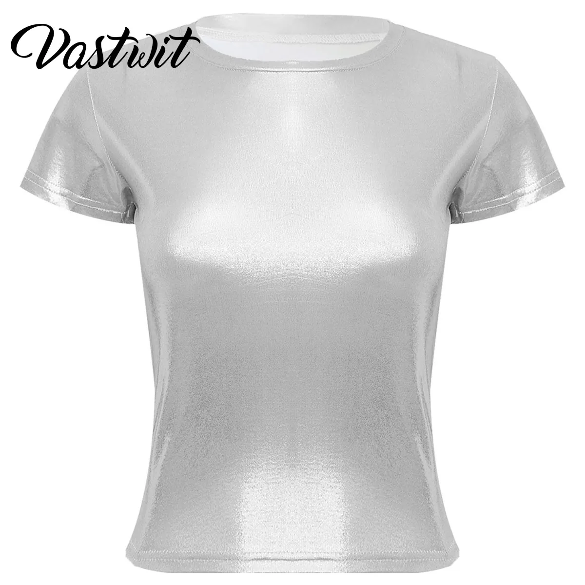 

Metallic Shiny T-shirt Womens Sparkling Short Sleeve Tees Glossy O Neck Harajuku Top Tee Stylish Aesthetic Rave Party Clubwear