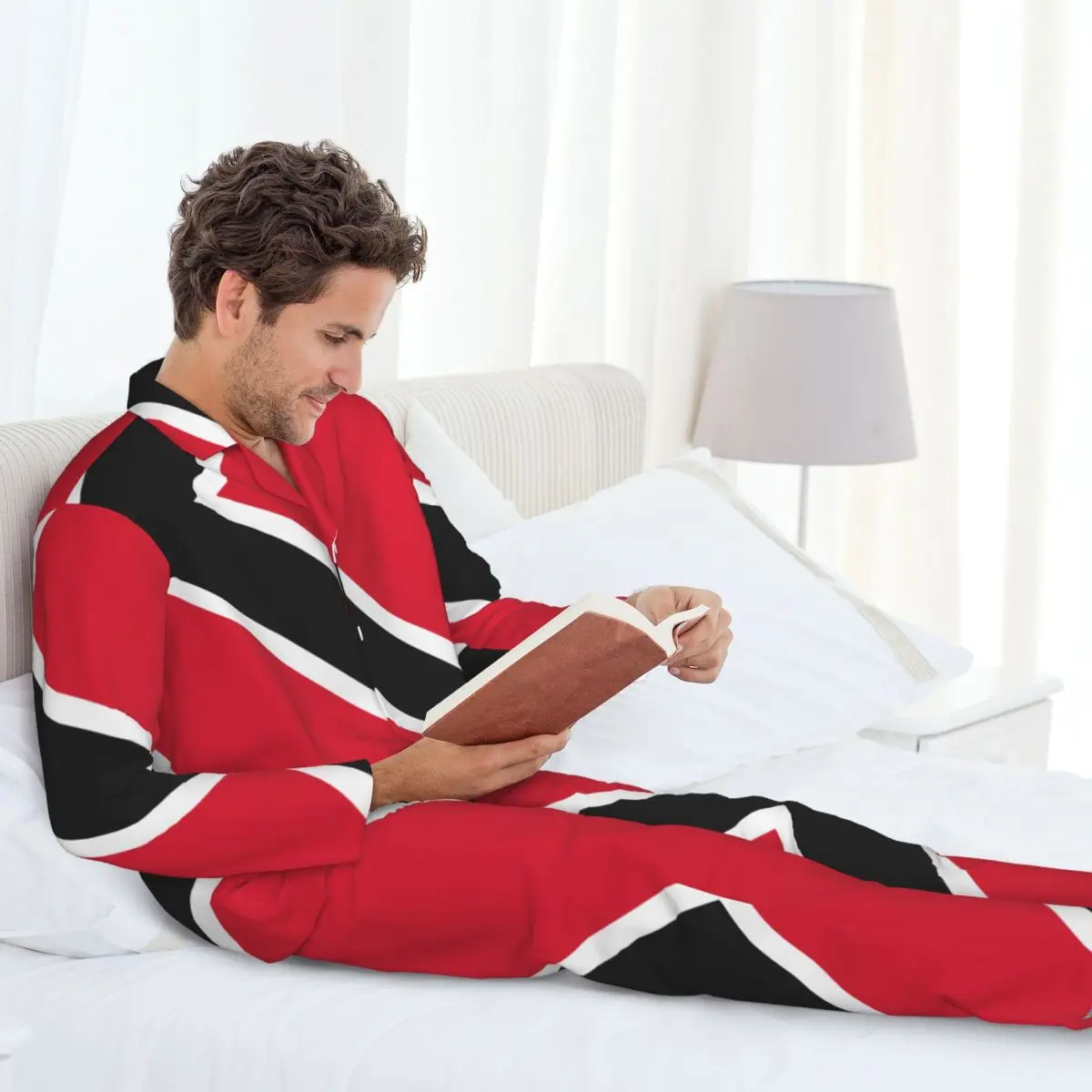 Conjunto de pijamas para hombre, ropa de dormir de manga larga con bandera de Trinidad y Tobagc para otoño e invierno, 2 unidades por juego