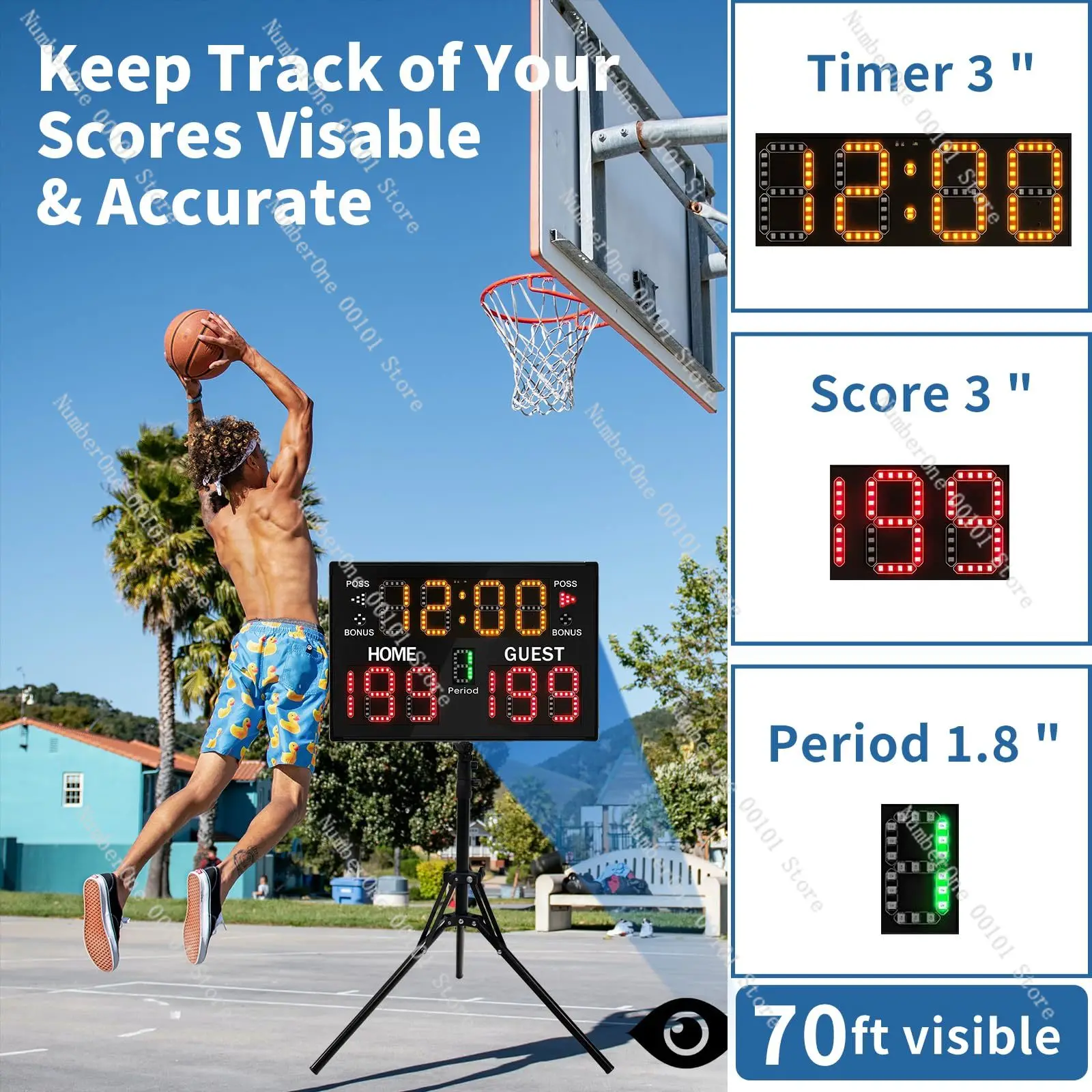Multi-Sport Electronic Scoreboard with Tripod Battery or Plug-In Powered User-Friendly Remote Control