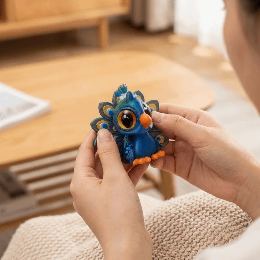 Cartoon Style 3D Printed Peacock Figurine Multi‑Color Lightweight Articulated Peacock Ornament Plastic Decorative