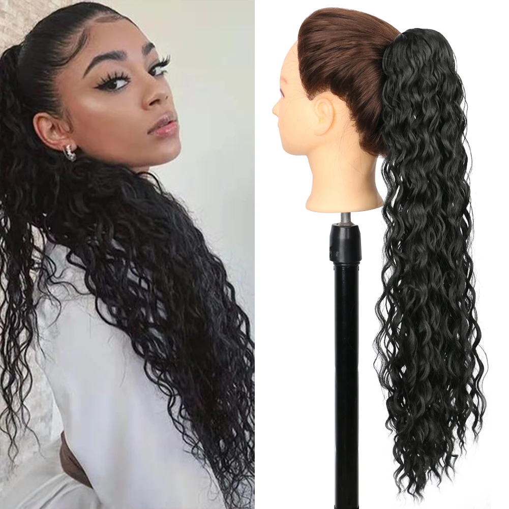 Belle Show 22inch Long Deep Wave Ponytail Synthetic Kinky Curly Drawstring Ponytail Extensions Clip in Ponytail For Women