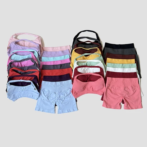 Imagen 2 del producto Sexy cuello Halter parte de atrás bonita sujetador de cintura alta melocotón pantalones cortos deportivos traje Pilates entrenamiento gimnasio Fitness sujetador entrenamiento ropa deportiva