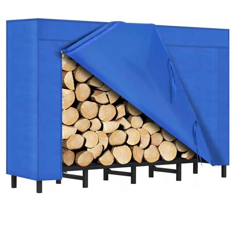 Firewood Storage Rack 5.4ft Vertical Outdoor Firewood Rack with Cover Heavy Duty Fire Log Holder Adjustable Metal Fire Wood Rack