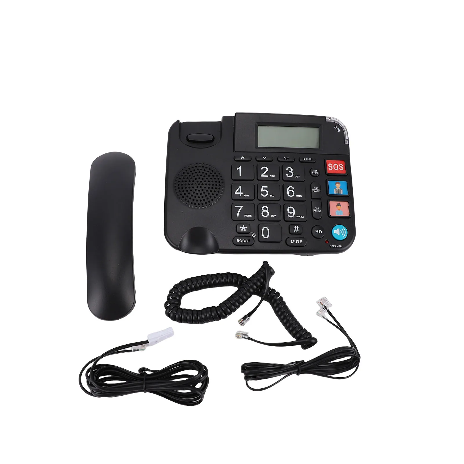 Big Button Phone English Version Loud Volume One Key Dialling LCD Display Corded Phone W/ Speaker Adjustable Ringer for Seniors
