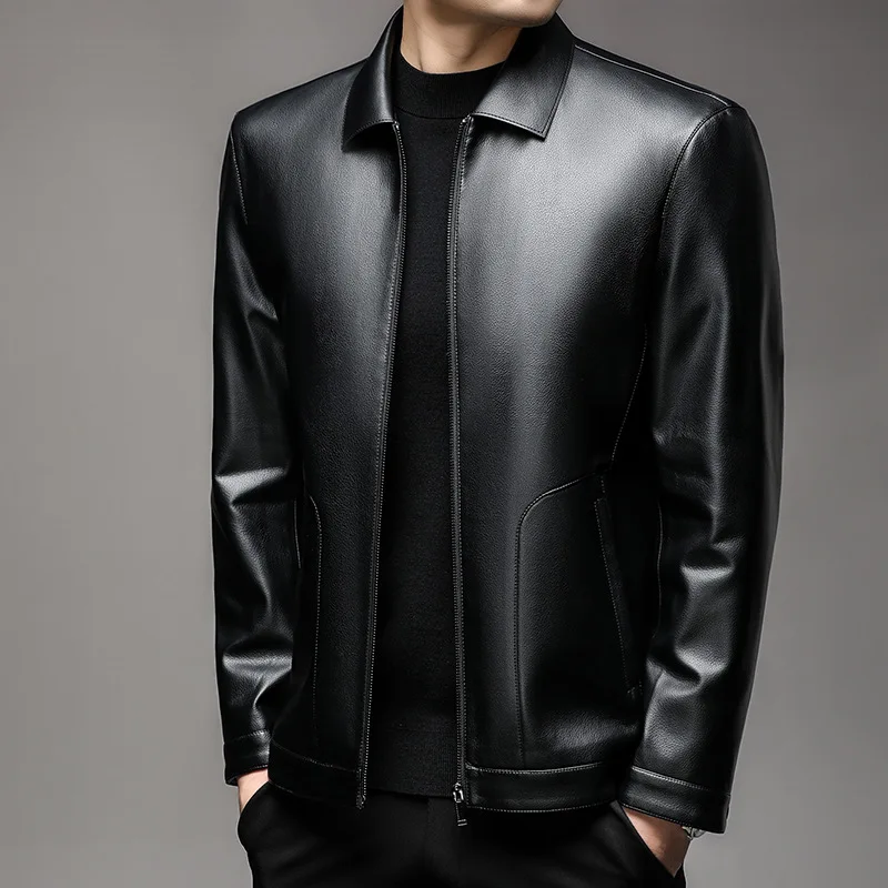 

Men's Leather Jaet 2025 New Autumn Winter Thiened Fce Lined Genuine eepskin Coat Busin Casual Sle Warmth