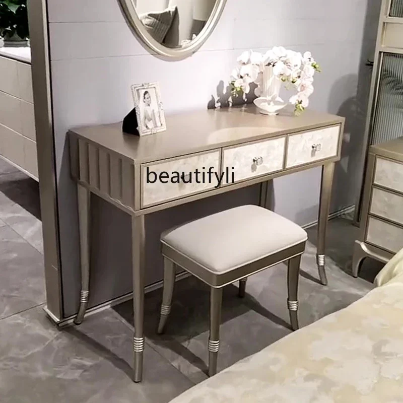 

45cqyLight luxury American dresser shell makeup table makeup stool solid wood small apartment mini simple modern bedroom