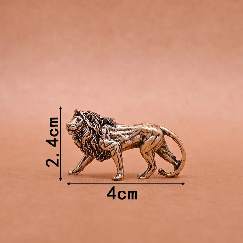 1 PC Brass Craft Solid Brass Lion Figurine Desk Ornament Unique Mini Male Lion Animal Bronze Sculpture Home Decoration Accessory