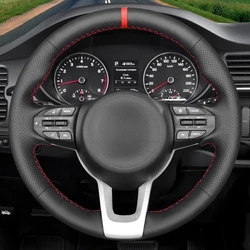 Anti-Slip Black Artificial Leather Hand-stitched Car Steering Wheel Cover For Kia Rio Rio5 K2 Picanto Morning 2017-2019