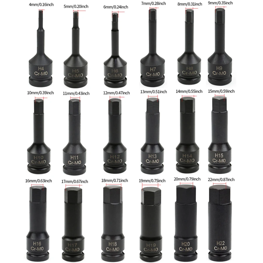 1PCS Cr-Mo Steel Impact Socket 4-22mm, One-Piece Deep Pneumatic Wrench Socket for Car, Truck and Machinery Repair