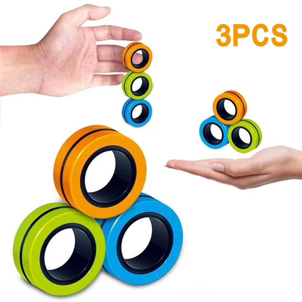 3Pcs Fidget Toys Anti-stress Funny Fidget Spinner Magnetic Bracelet Ring Unzip Toy Magic Ring Props Tools Relieve Stress Toys