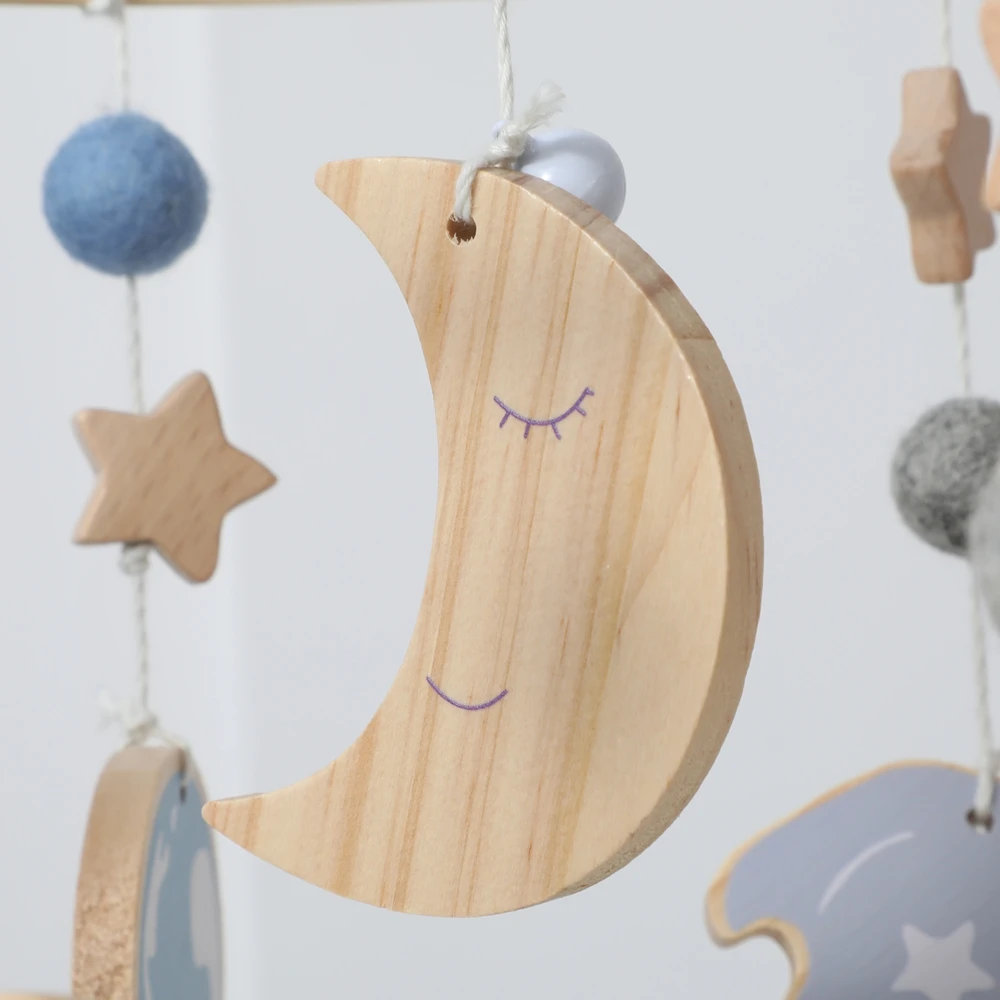 1PC Wooden Baby Crib Mobile Montessori Space Rotating Musical Stars Planets Hanging For Newborn 0-12 Months Gift Nursery Decor