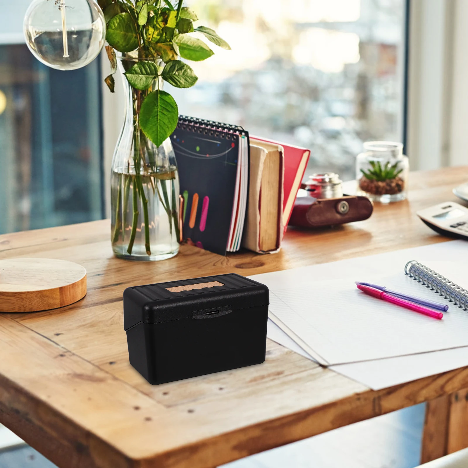 

Card Box Index Storage American Style Desk Business Holder Desktop Cards for Office Abs Case Flash Man