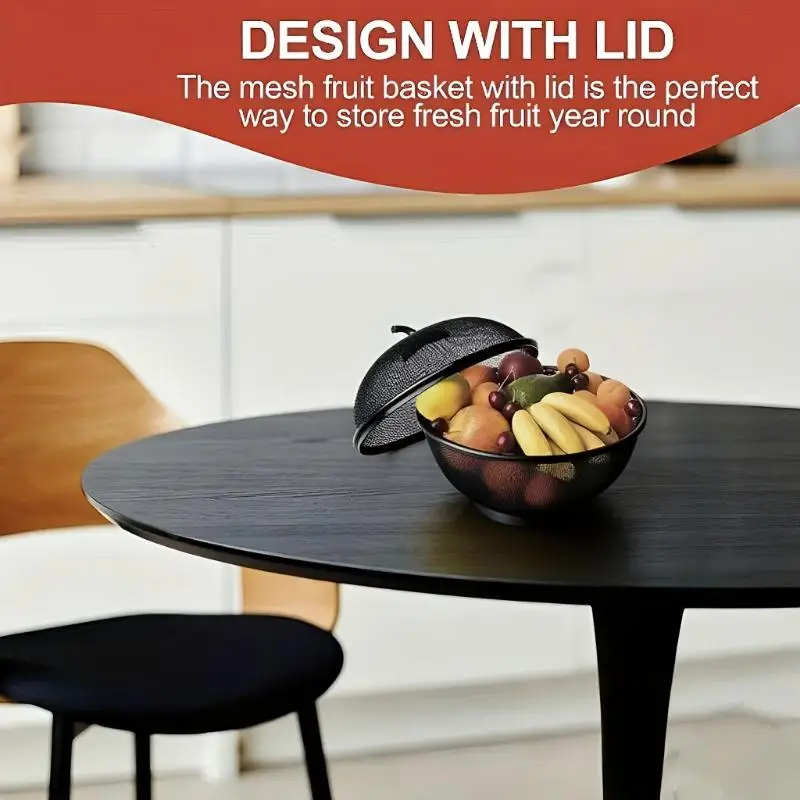 Metal Fruit Basket With Mesh Lid Heavy-duty Rust-proof Design Fruit-shaped Storage Container With Ventilation Holes