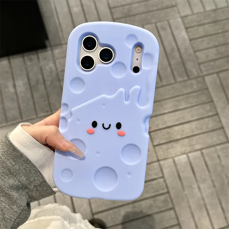 Koreanische Cartoon-Handyhülle aus weichem Silikon mit blauem Käse-Design für iPhone 17 16 15 14 13 Pro Max Plus – Kawaii stoßfeste Schutzhülle