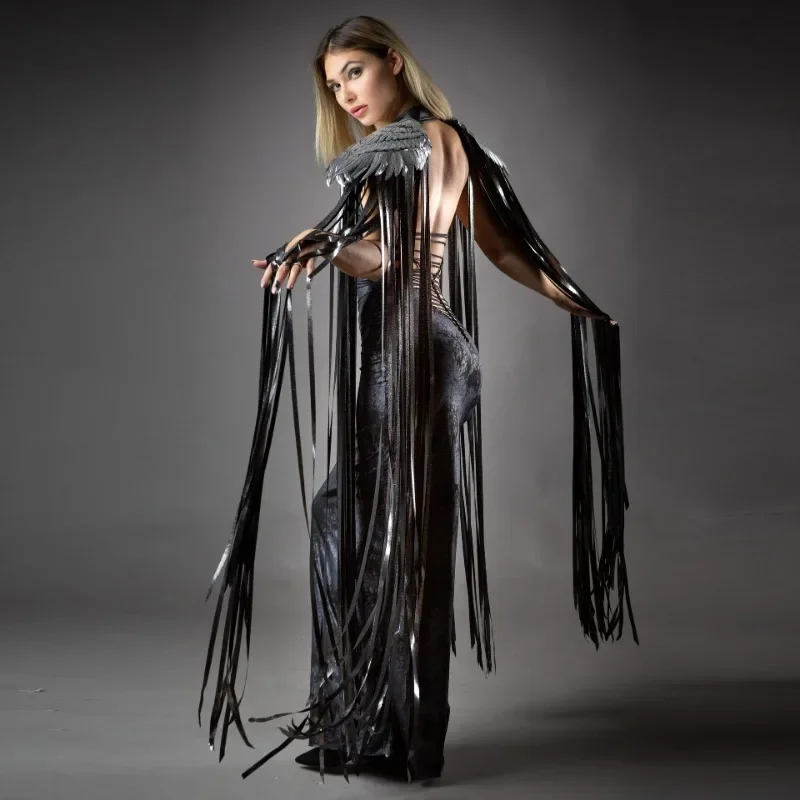 CPSYMYM Gothic เลื่อม Fringe พู่ปีก Cover Ups Unisex Y2K ชุดคอสเพลย์หมวก Streetwear Beach Party Shawl Cloak