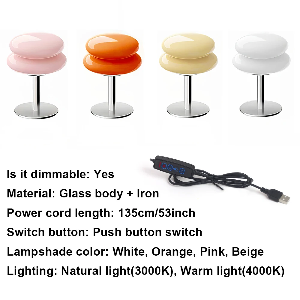 Macaron lâmpada de mesa vidro tricromático escurecimento sala estar atmosfera lâmpadas proteção para os olhos luz da noite menina quarto cabeceira