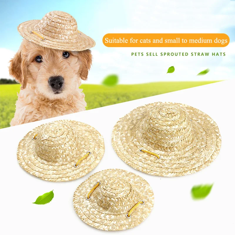 Retro Farmer Cat Dog Hat Sun Dog Straw Cap for Small Medium Pet Puppy Kitten Hat Cute Summer Costumes Accessories Supplies