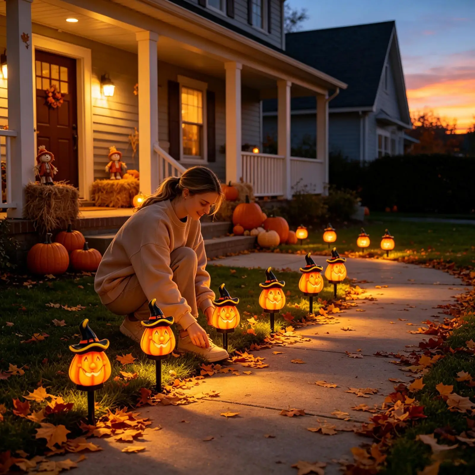 Solar Pumpkin Stakes Waterproof Garden Stake Figurine Spooky Horror Decor Solar Powered Halloween Decorations For Pathway Front