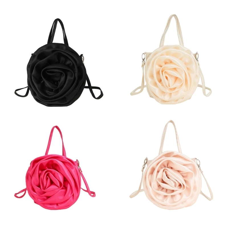 3D Rose Clutch Banquet Prom Party Evening Bag Handbag Shoulder Bag with Detachable Strap Crossbody Bag for Women