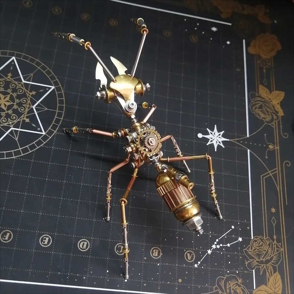 Steampunk mechanical ant model Gold metal assembly kit, creative handmade insect sculpture, unique and novel gifts