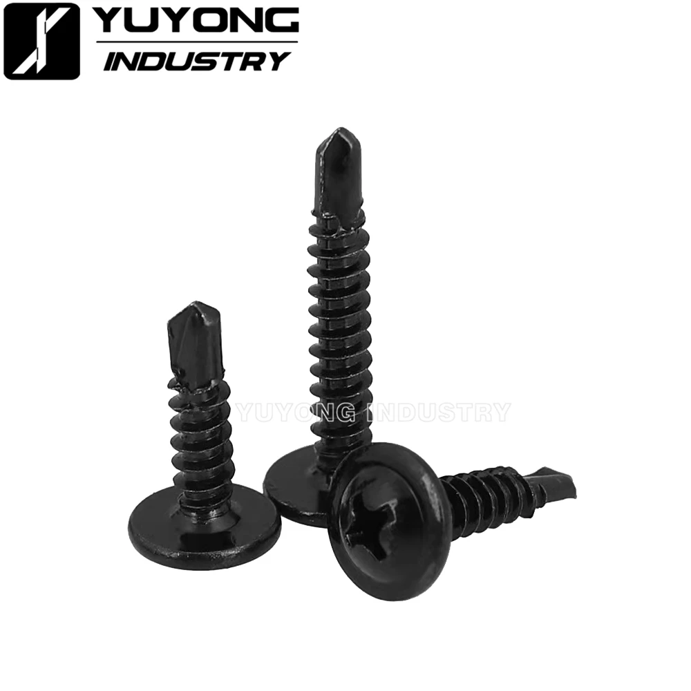 1000Sets/Pack  M4.8x19 mm Black 410 stainless steel Large Flat Head Self Tapping Screws Drilling Tail Screw