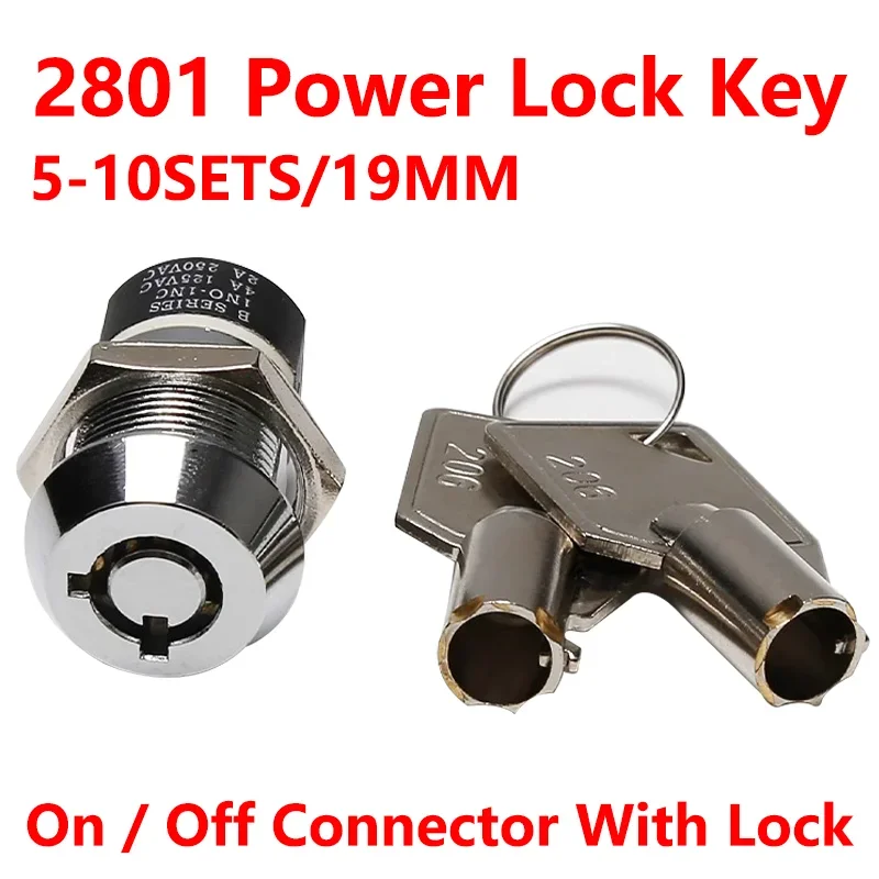 

5/10Sets 19mm Metal 4Pin ON-OFF 2Position DPST A Series Electronic Lock Key Knob Switch 2NO 2NC Rotary Button Switch