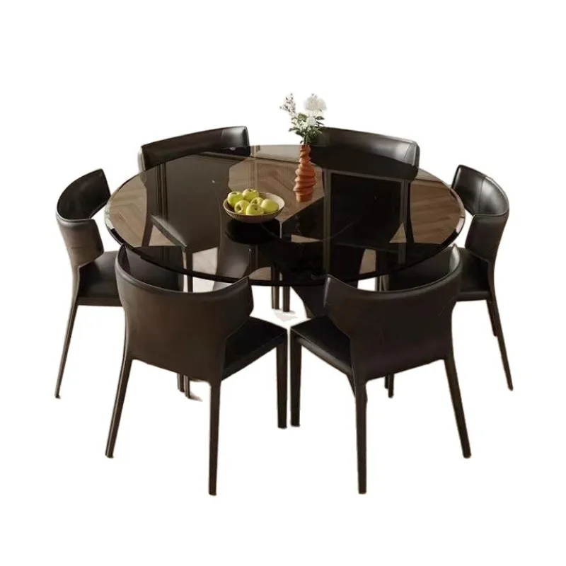 tempered glass round table round dining table and chair combination small apartment with turntable dining table
