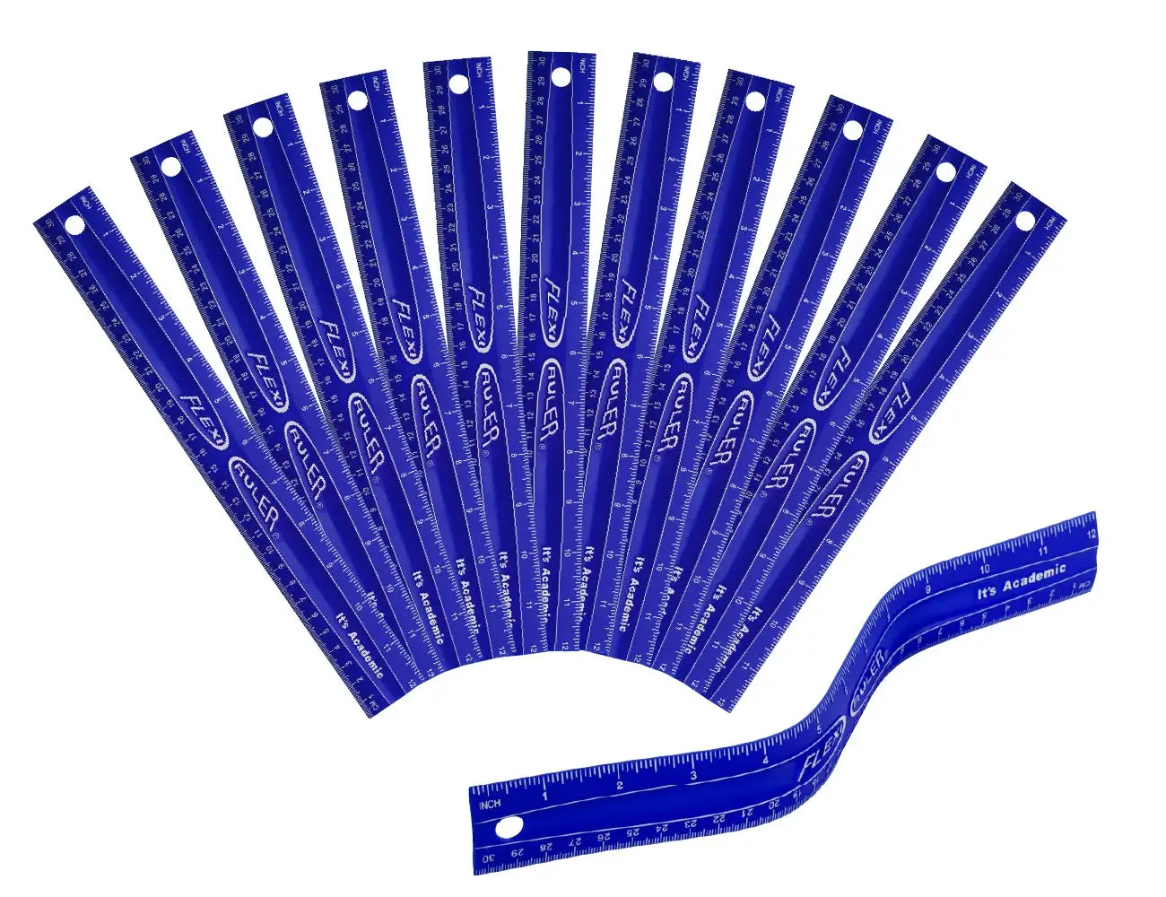 

Flexible 12-Inch Rulers, Non-Breakable Blue Plastic, 12-Pack with Metric and Imperial Measurements