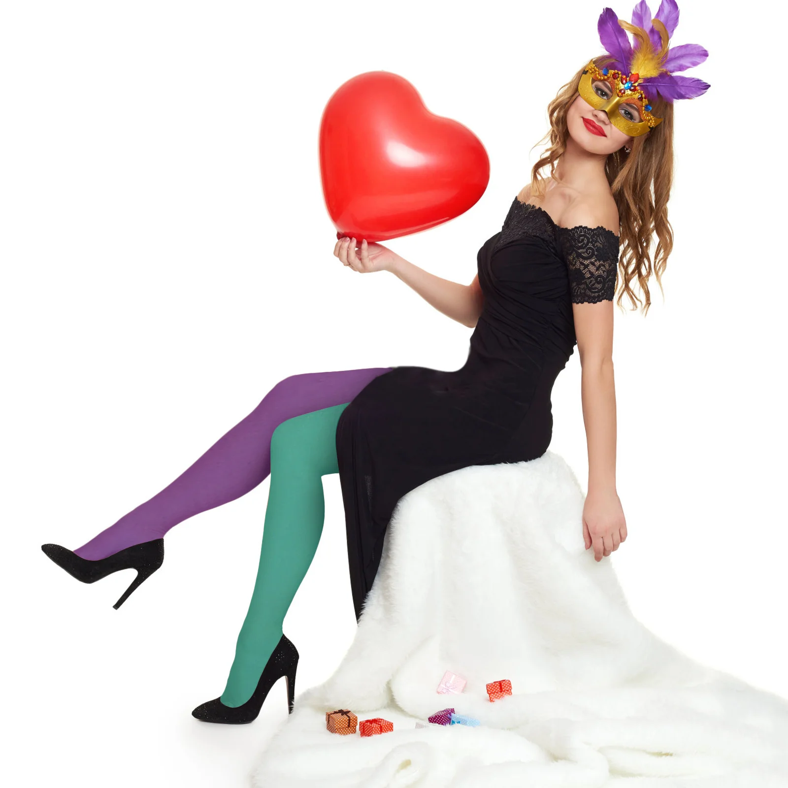 1 paio di collant Yin Yang calze performanti durevoli e traspiranti per le donne calzini per costumi di decorazioni per feste di carnevale verde viola