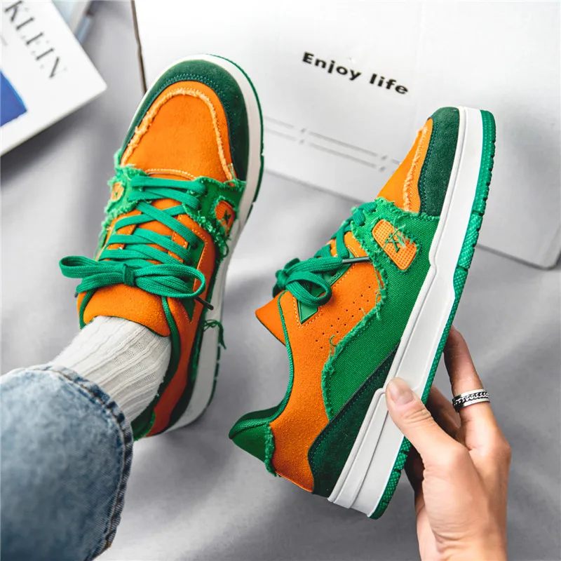 Spring Fashion Designer Men\'s Shoes Causal Sneakers 2023 Trend Platform Skateboarding Shoes Men Orange Low Canvas Sneakers Men