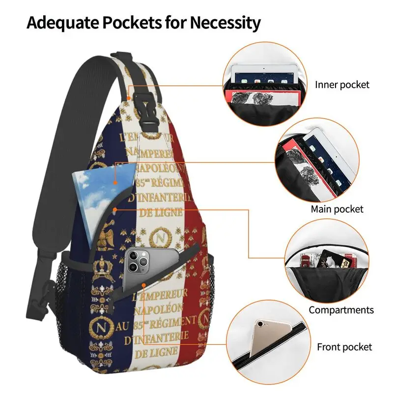 Napoleonic French 85th Regimental Flag Crossbody Sling Backpack Men Custom Chest Shoulder Bag for Traveling Daypack