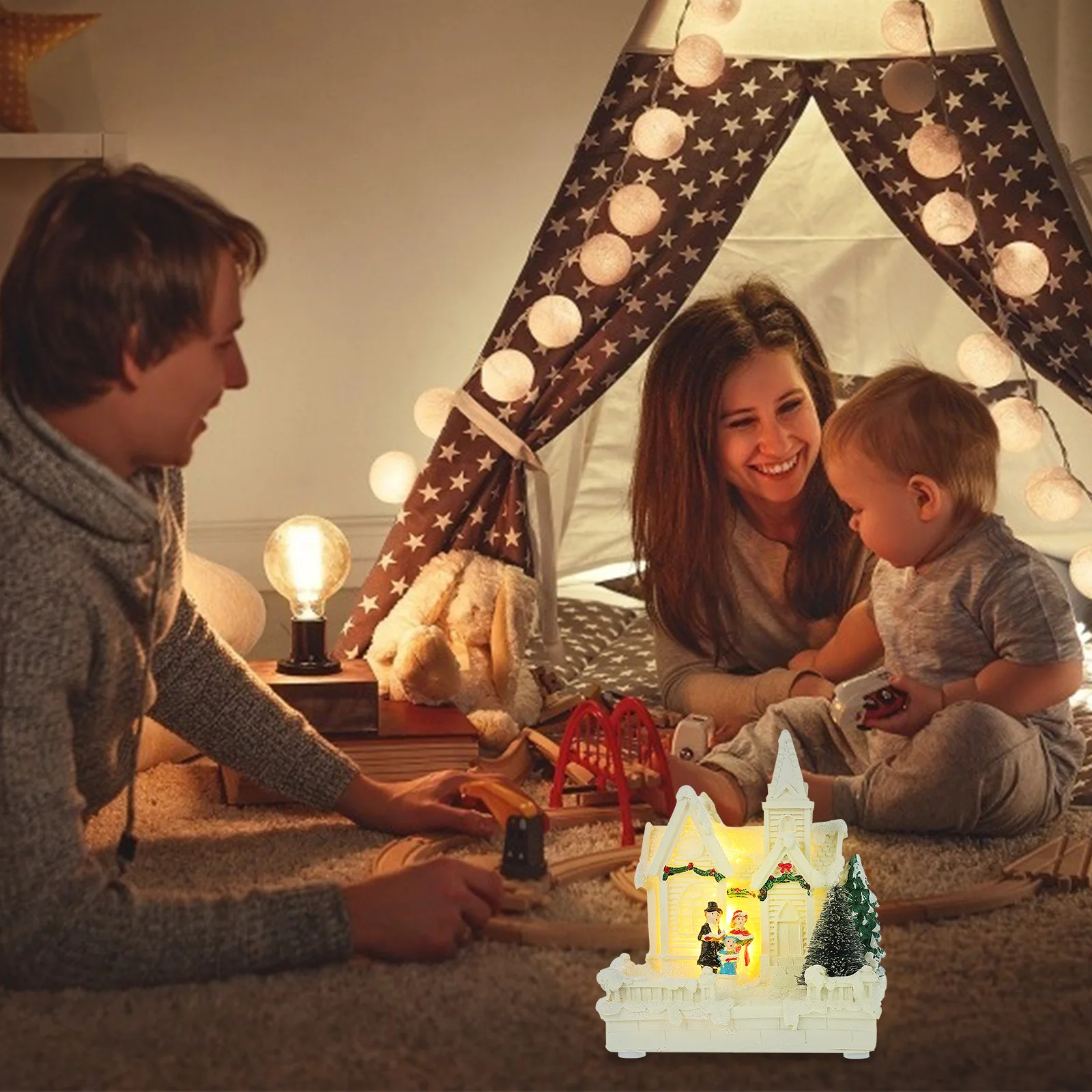 

1Pcs Christmas Luminous Resin House Decor Glowing Xmas Adornment Fine Craft Stable Base Resin Xmas House Decor Luminous Ornament