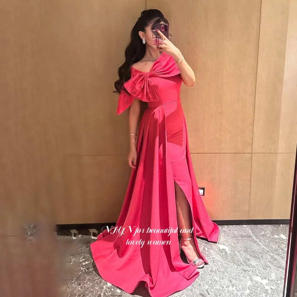 

NFYN Off Shoulder Evening Dress Beading Prom Dress with Bow Party Dress for Arabic Women مناسبة رسمية Customized