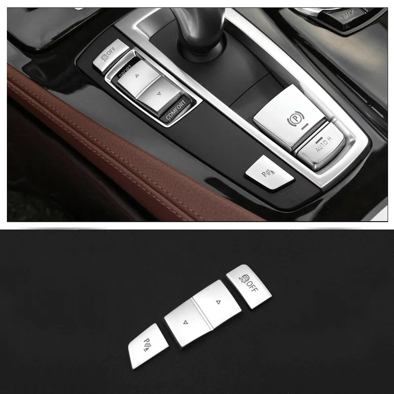 Car Chrome Interior Central Handbrake Auto H Left Side Switch Button Cover Trim Stickers For BMW 5 6 7 series F10 GT F07