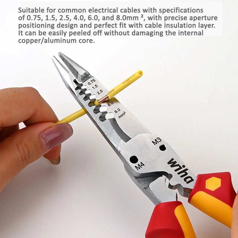 Wiha 6-in-1 Multifunktionale Isolierte Elektrikerzange, 1000V Drahtabisolierung, Crimpen, Schneiden, Industriequalität Werkzeug 47199 – Detail 3