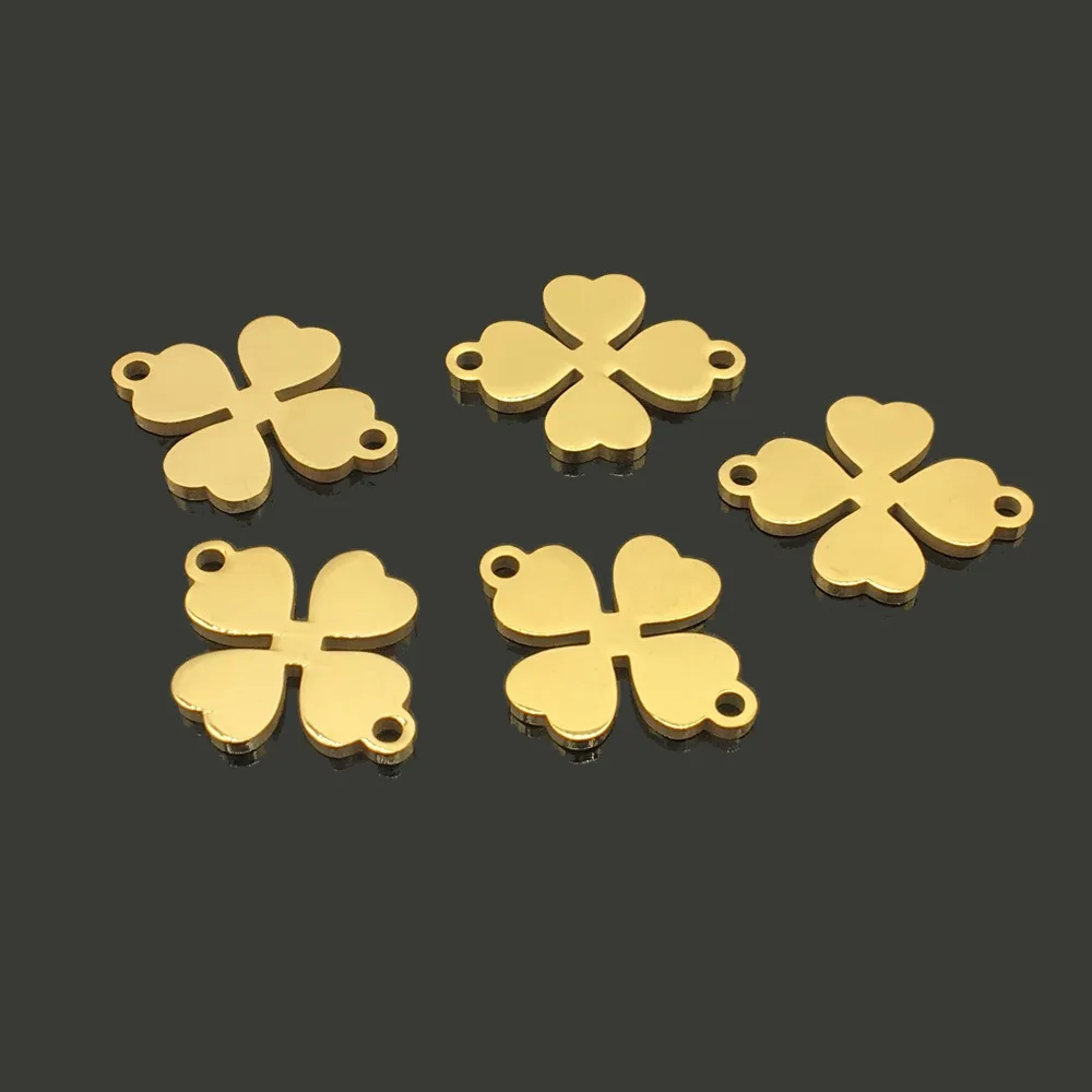 5Pcs สแตนเลสสตีลสี่ Leaf Lucky Clover ดอกไม้ Charms Connector จี้สำหรับเครื่องประดับทำสร้อยข้อมือ DIY อุปกรณ์เสริมขายส่ง