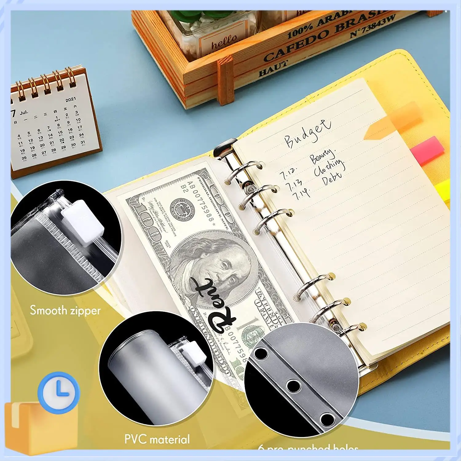 Popular A6 Binder Pockets Zipper Folders With Cash Envelope Labels Stickers Budget Envelopes Labels For Budget Finance Planners