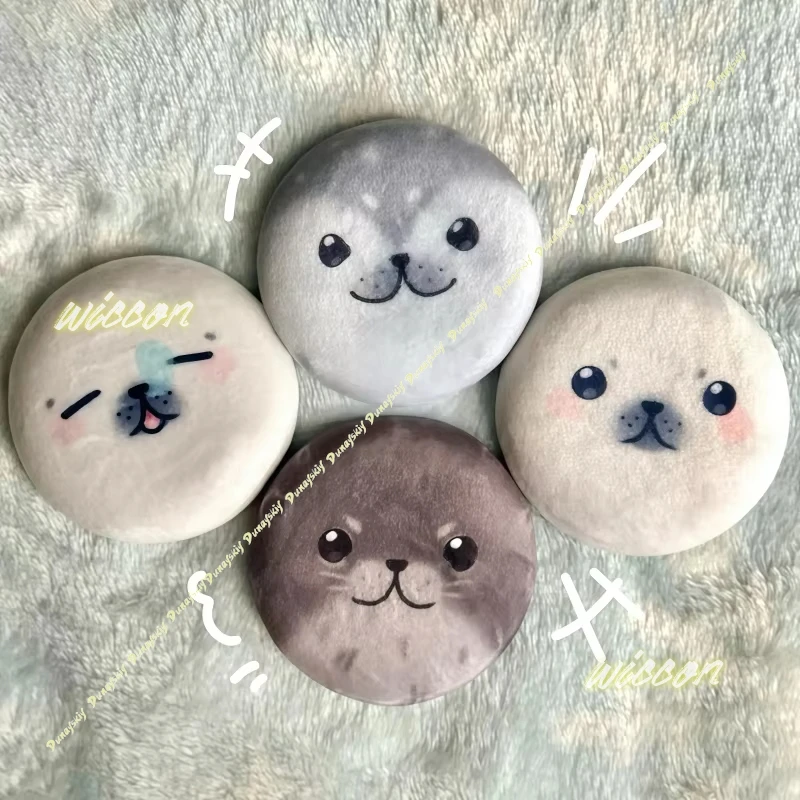 Kawaii Animal Cute Winking Seal Plush Button Pins Round Brooch Cartoon Cosplay Accessory Soft Fluffy Lapel PinBadge Fans Gift