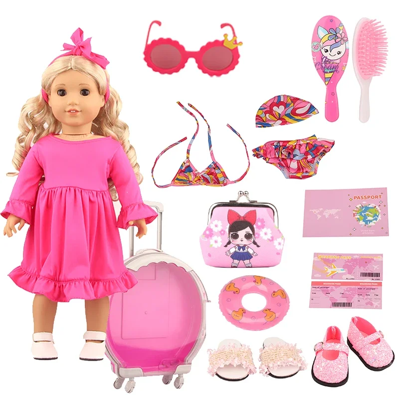 Toy Accessorie Fashion Girl Travel Suit For 43 cm Doll Clothes Baby New Born Dolls 18 inch American Dolls&1/3 Bdj Dolls