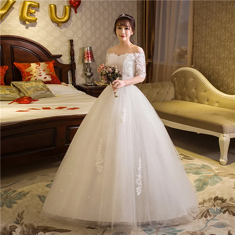 ที่กําหนดเองครึ่งแขนชุดแต่งงาน PLUS ขนาดแฟชั่นลูกไม้ Appliques Ball Gown ปิดไหล่เจ้าหญิง Vestidos De Novia