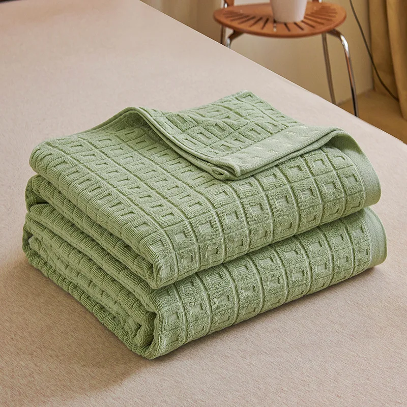 100% Cotton Towel Quilt Adult Blanket for Office Air Conditioning Nap Soft Warm Single Blanket Solid Color Four Season Universal
