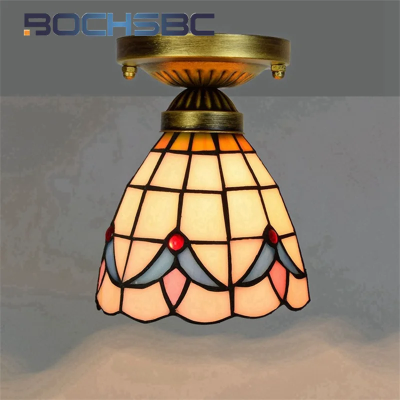 

BOCHSBC Tiffany style stained glass 6 inch magnolia chandelier ceiling light for bedroom hallway hallway balcony LED decor