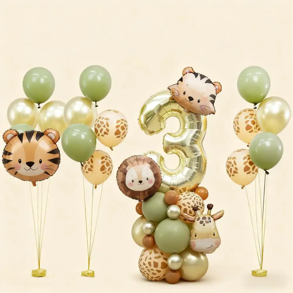 38 pezzi di palloncini per animali selvatici con palloncini dorati con numeri 1-9 per ragazzo, safari nella giungla, decorazione per feste di compleanno, fornitura per feste nella foresta