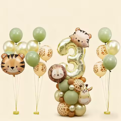 38pcs Wild Animal Balloon Tower with Gold 1-9 Number Balloon for Boy Jungle Safari Birthday Party Decoration Forest Party Supply