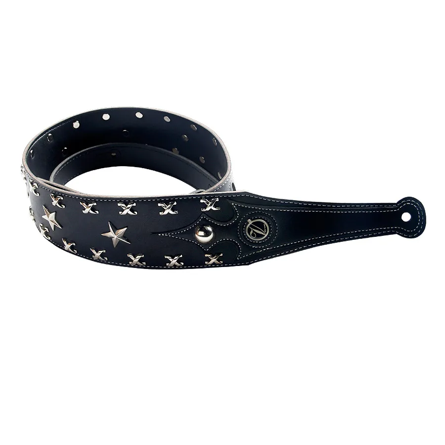 YUEKO Metal Rock Front Leather Material 32NDD Series Soft and Durable Acoustic Guitar Strap with Metal Rivet Personality Widen