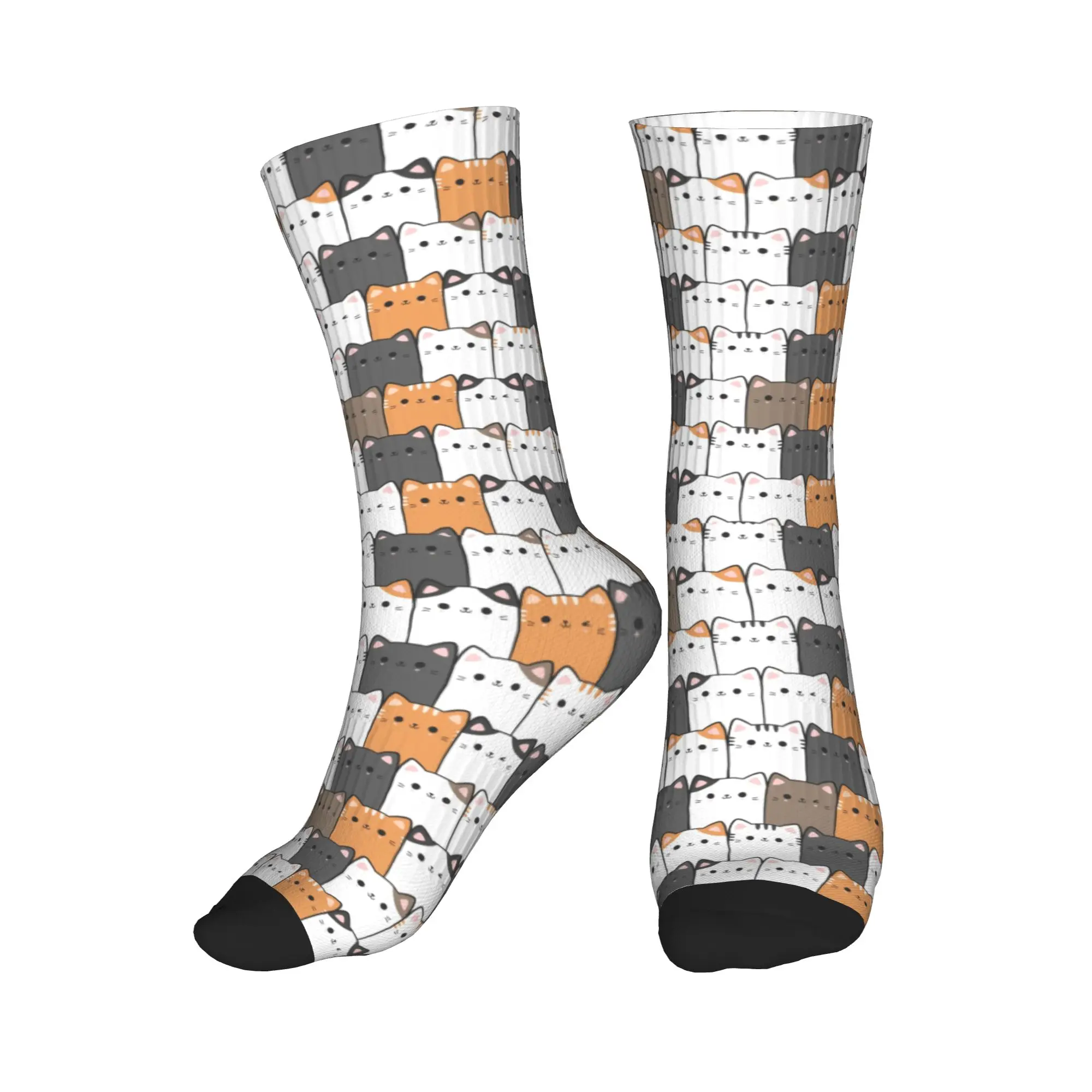 

Крутые носки с принтом красочных мультяшных котят для женщин и мужчин, эластичные летние, осенние, зимние носки средней длины